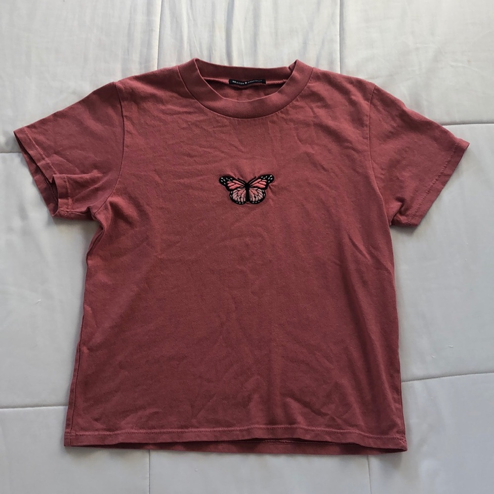 Pink Brandy Melville Tee w/ Butterfly Embroidery